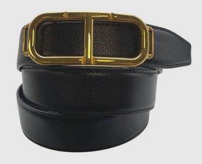 Tom Ford Men's Black Oval T-Buckle Reversible Leather Belt Size 95