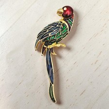 Tropical Parrot Macaw Bird Rhinestone Enameled Red Green Blue Gold Tone Brooch
