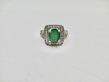 Sterling Silver 1.70 Carat Emerald  Rhinestone Ring Size 6.5