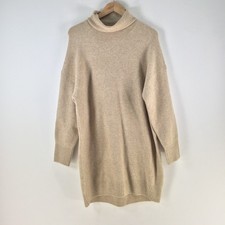 Uniqlo womens knit jumper dress size S beige turtleneck long sleeve 116159