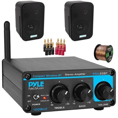 Pyle 2 Channel Class D Bluetooth Receiver, 2x 3.5'' 300W Speakers, Banana Plugs
