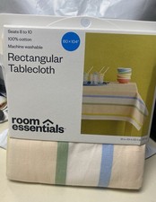 Room Essentials Rectangular Tablecloth 60" x 104" Stripes 100 Cotton NWT