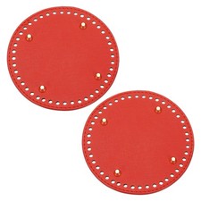 2Pcs 5.9"Dia Round Leather Crochet Bag Bottom with Holes, Red