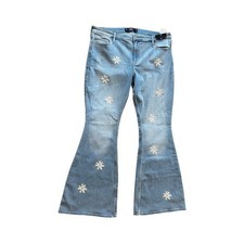 Hollister Women's High Rise Vintage Flare Jeans Daisy Embroidered Size 35W 34L