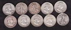 U S Coins 10 SILVER WALKING LIBERTY/FRANKLIN Half Dollars Circulated Lot 1