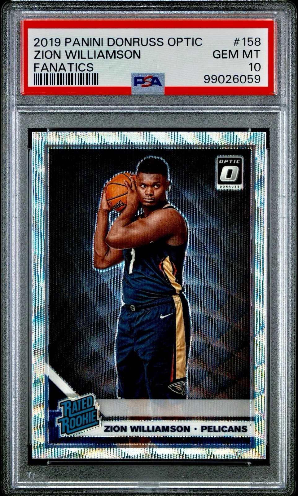 2019-20 Optic Zion Williamson Fanatics Silver Wave Rated Rookie RC #158 PSA 10