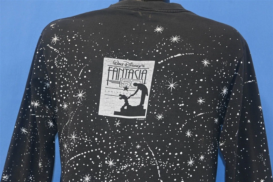 vintage 90s DISNEY FANTASIA SORCERER MICKEY MOUSE 50TH AOP LS t-shirt MEDIUM M - Image 4 of 4