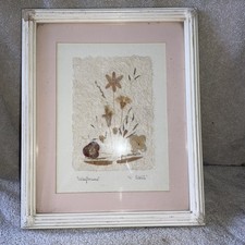 VINTAGE FRAMED & MATTED PRESSED DRIED WILDFLOWERS HANDMADE PAPER 94 Signed