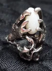 VTG Artisan Signed 925 Silver White Opal Ring Claw Set Brutalist Organic Sz 7