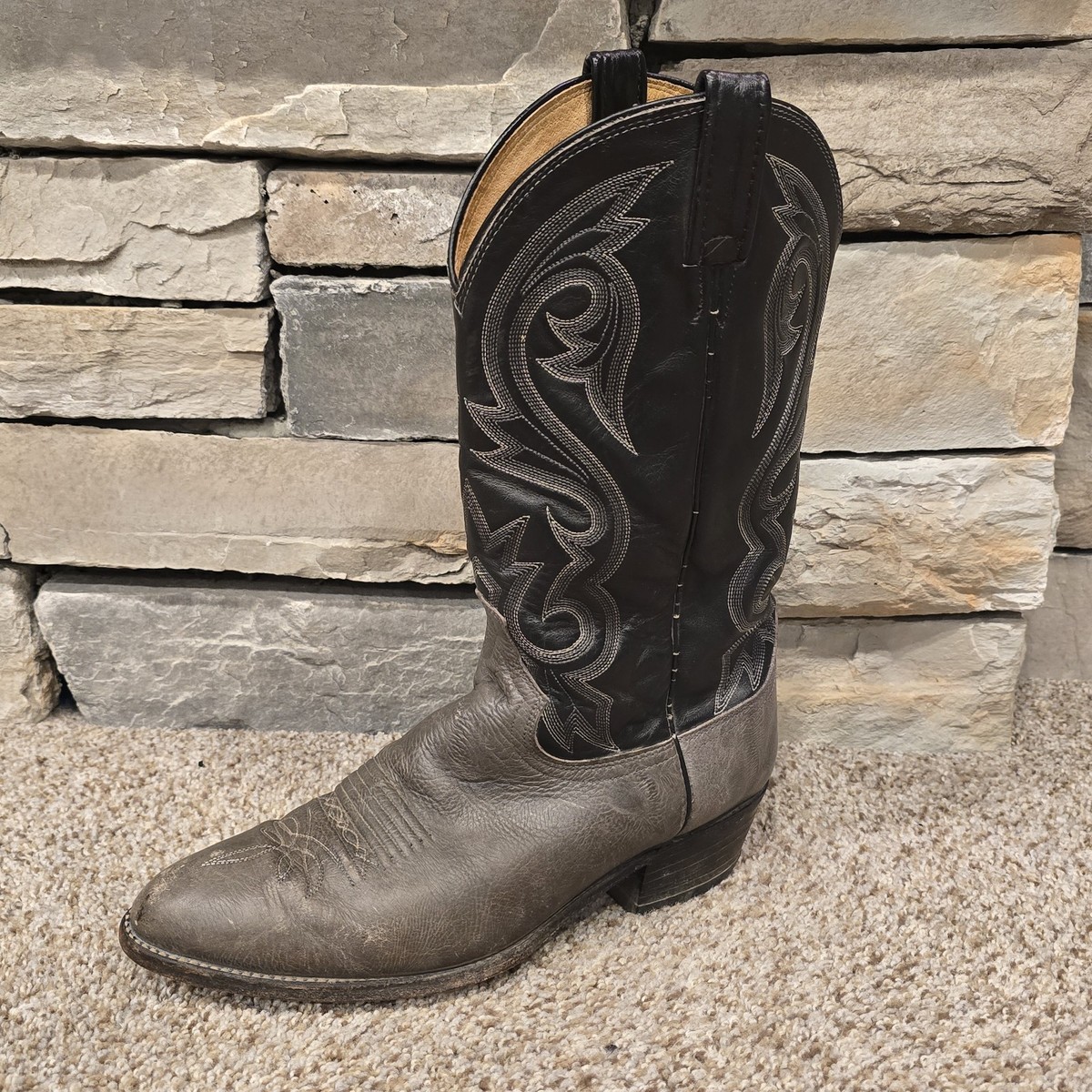 Men’s Black Deertan Square Toe Leather Durable 10-inch Pull-on Wellington Boots Black Deer Leather Boots - Square Toe – Texas Boot Ranch main image 2