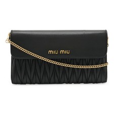 Miu Miu Matelasse Leather Chain Wallet Mini Crossbody Shoulder Bag Black Gold