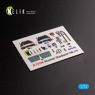 Kelik K72128 - 1:72 Gloster Gladiator Mk.I/II - interior 3D decals for Airfix ki