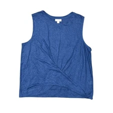 J.Jill Women's Petite PM Blue Linen Blouse Crew Neck Sleeveless Top