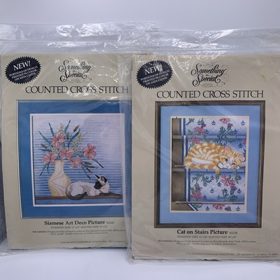#ad #ad 2 VTG Something Special Counted Cross Stitch Kits Cat on Stairs Siamese Cat NEW $26.54