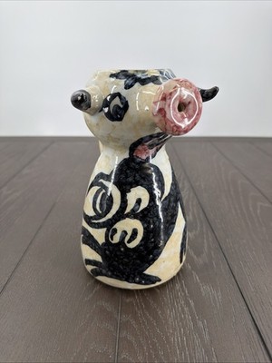 Rare Talavera Mid Century Spanish Pottery Pitcher Bull with Horns.
