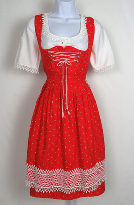 AUTHENTIC VTG STRASSER TRACHTEN RED GERMAN DIRNDL DRESS APRON SHIRT SIZE 44 LACE