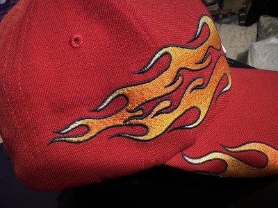 RARE VTG Y2K Nike Center Swoosh Orange Flames Strapback Red 100