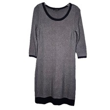 Ann Taylor Sweater Dress S Navy Blue 3/4 Sleeve Knit Button Detail Cotton Blend