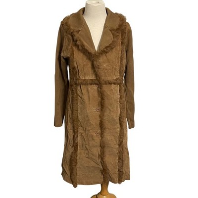 Cynthia Steffe Suede Knit Rabbit Fur Trimmed Coat Duster Jacket Penny Lane