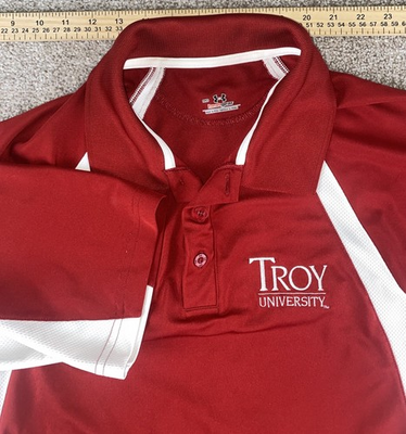 #ad Under Armour Troy University Trojans Red Color block Polo Mens M Performance $21.39