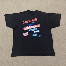Vintage Black Jesus T Shirt 90s Men s Graphic Print Single Stitch Size XL USA