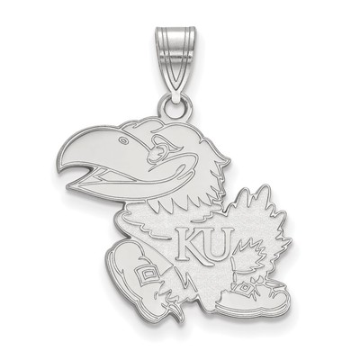14k White Gold LogoArt University of Kansas Jayhawk Large Pendant