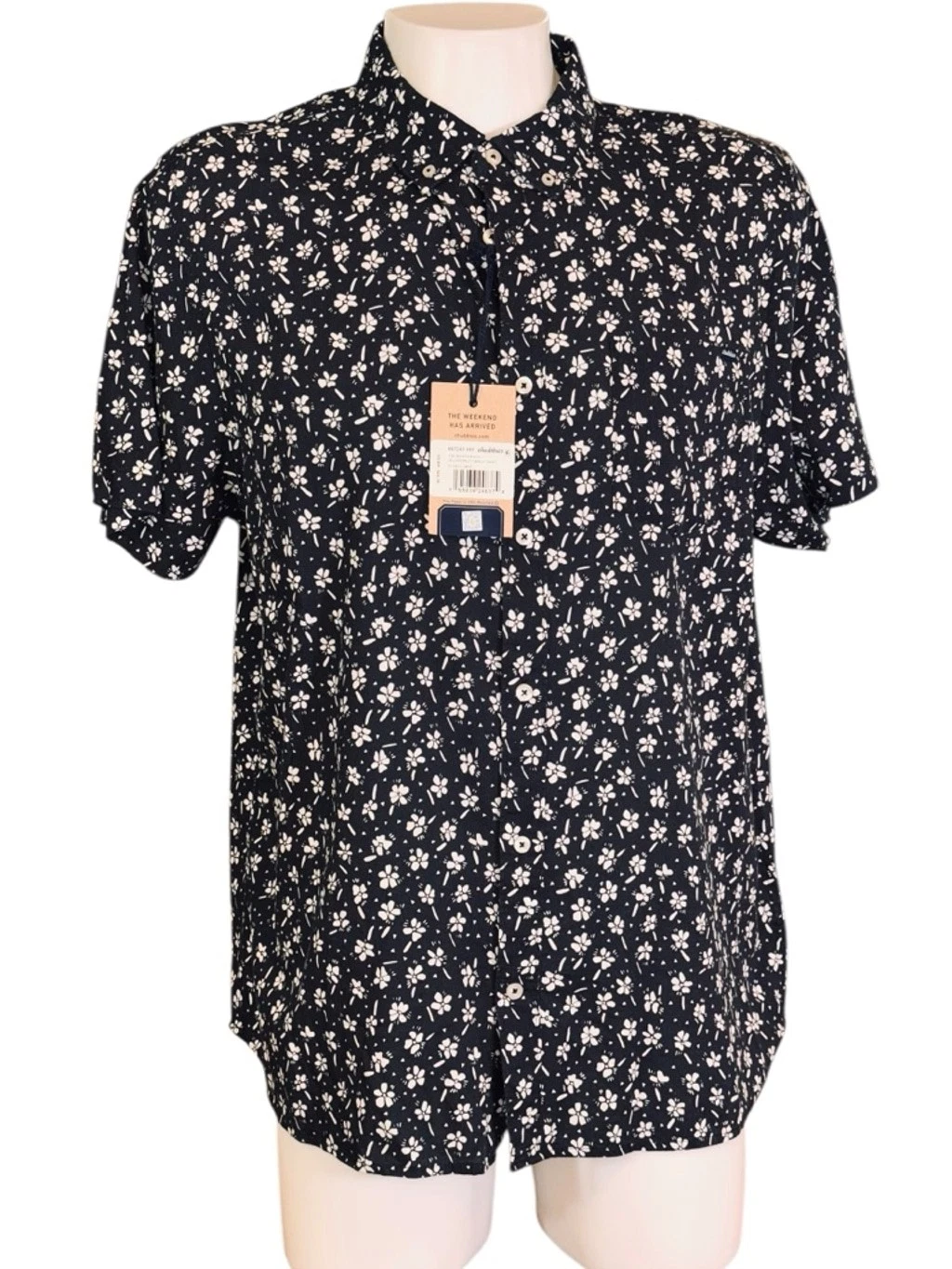 Men's Chubbies navy & White Floral Casual Button Down Shirt L
