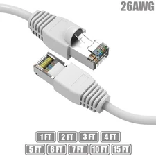 1-15FT Cat6A RJ45 Network LAN Ethernet SSTP Cable Shield Copper Wire 26AWG White