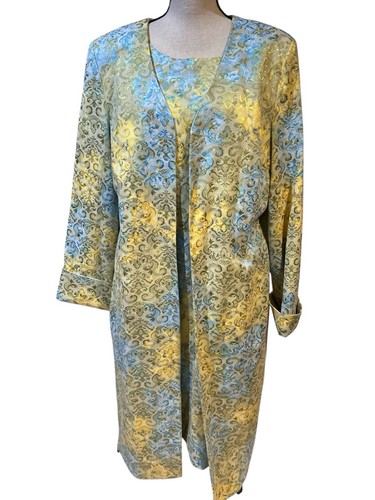 ASHRO 2 Piece Long Dress/Duster Jacket Set Retro Yellow Teal Womens Boho Sz 18 - Picture 1 of 6