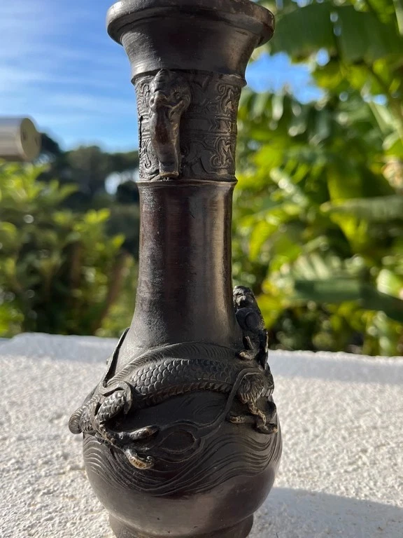 ancien vase chinois en bronze deux anses - Photo 4/4