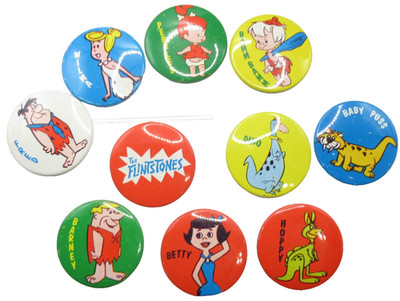 The Flintstones Pinback Buttons Pins Complete Set Dino Baby Puss Hoppy Vtg 70s