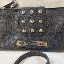 Harley Davidson Black Leather Crossbody Clutch Wallet Purse