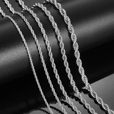 Real Solid 925 Sterling Silver Diamond Cut Wheat Spiga Rope Chain Necklace