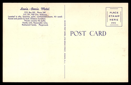 Postcard Lewis-Davis Motel Exterior View, Pell City, Alabama LINEN UNP - Picture 2 of 2