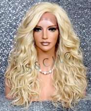Human Hair Blend Long HEAT OK Full Lace Front Wig Blonde mixed wavy WEYC 613-27