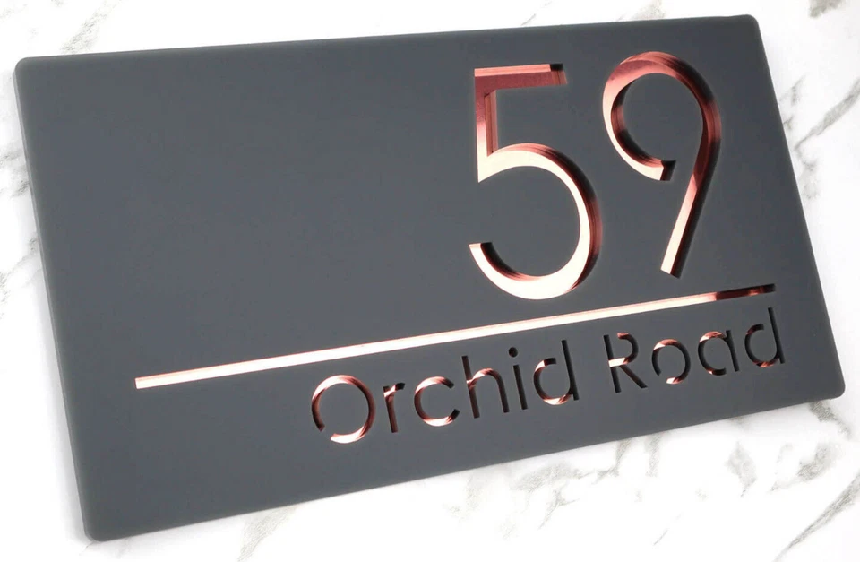 Rose Gold Door Sign House Numbers Laser Cut Grey House Numbers Address Plaque - Image 2 of 4