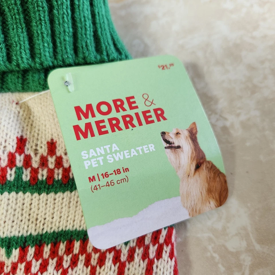 More & Merrier Christmas Santa Pet Sweater Size M (16-18 In) Ugly Holiday New - Image 3 of 4