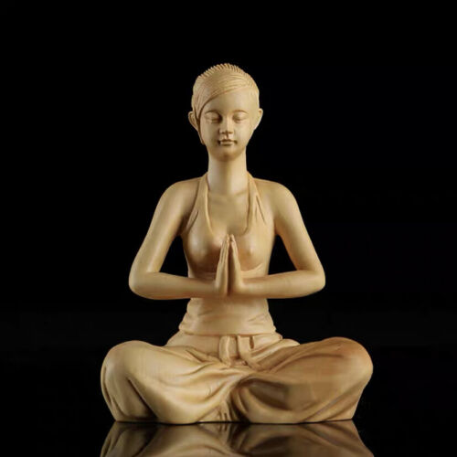 Boxwood Carving Yoga hall ornaments；Height 10.6 * width 7.4cm；gift - Picture 1 of 2
