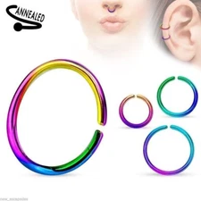 Nose Hoop Split Ring Annealed Titanium IP Tri-Color 20 Gauge 1/2" 