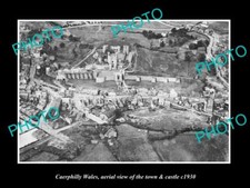 OLD LARGE HISTORIC PHOTO OF CAERPHILLY WALES VIEW OF THE TOWN & CASTLE c1930