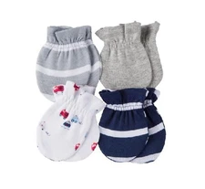 Gerber Baby Boy Firetrucks 4-Pk Blue/Gray Mittens Size 0-3M; CLOTHES SHOWER GIFT