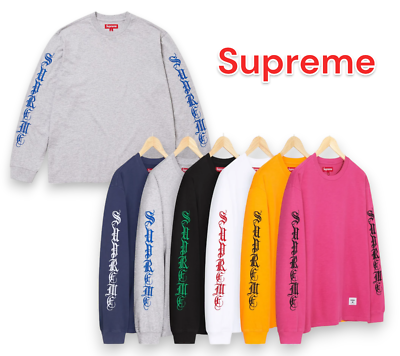 Supreme Old English L/S Top Heather Grey Pink Orange White Supreme Old English L/S Top Heather Grey Pink Orange White