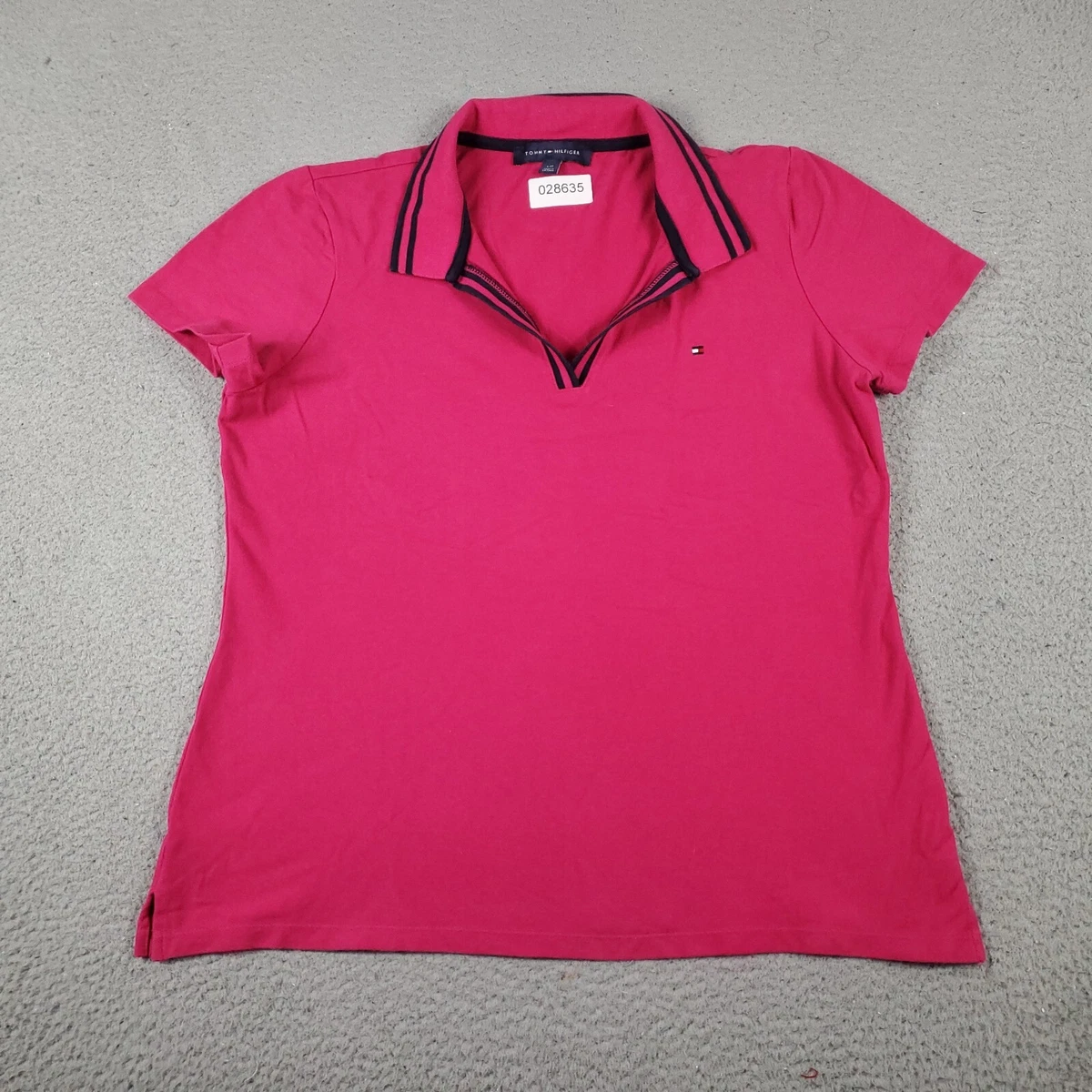 Tommy Hilfiger Polo Shirt Womens Large Magenta Pink Johnny Collar Short | eBay