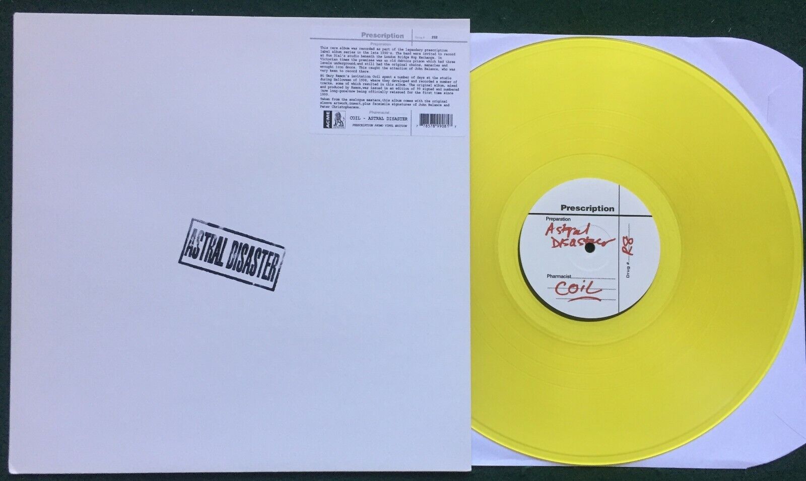 COIL ~ Astral Disaster UK 2017 Prescription Yellow Promo LP Gary Ramon SIGNED!