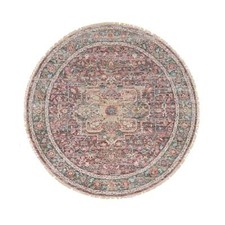 6'x6' Sangria Red Hand Knotted Pure Wool Heris Revival Round Oriental Rug R65860