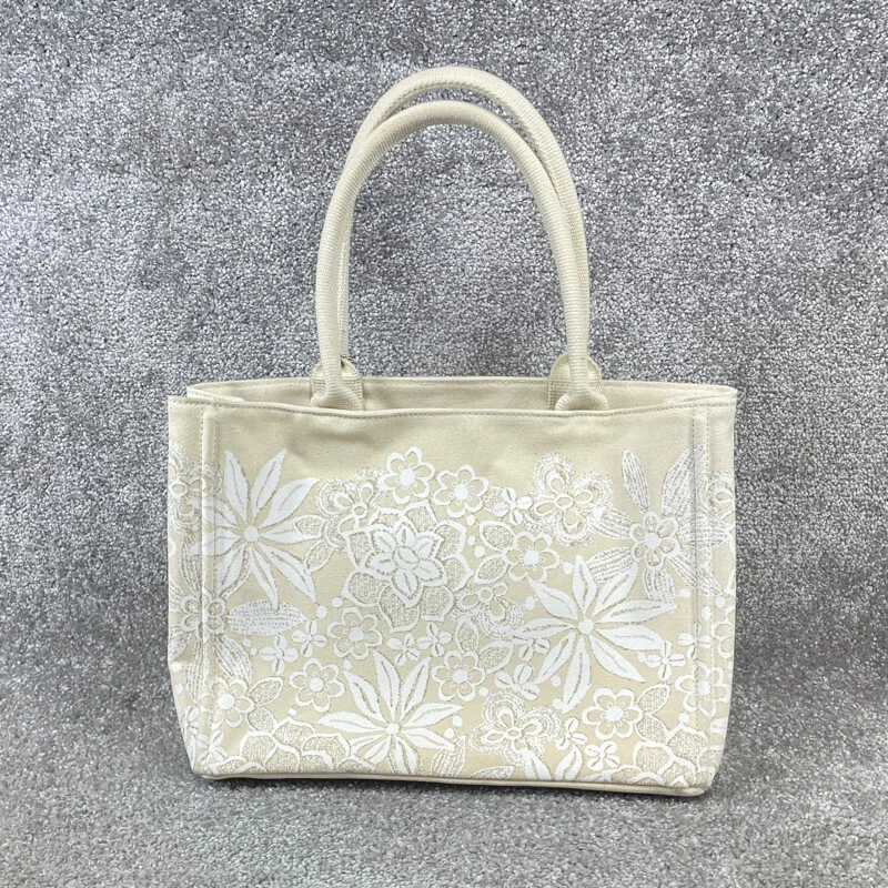 Bolso de Mano Oscar de la Renta Mujer Marfil Algodón Bolsillos Internos Doble Asas Foto 2 de 4