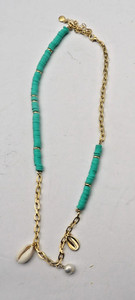 Authentic Mayamar (24K Gold Plated) Turquoise Bead Stone Heart Necklace 18" ()