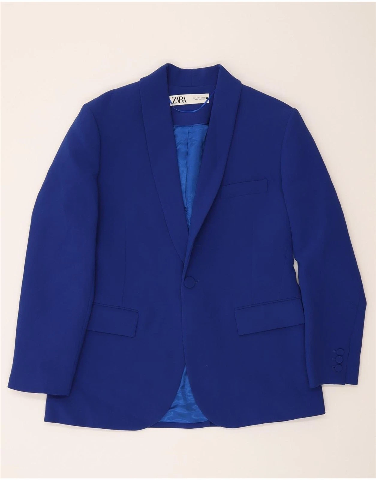 Zara Mens 1 Button Blazer Jacket UK 40 Large Blue Viscose GR20