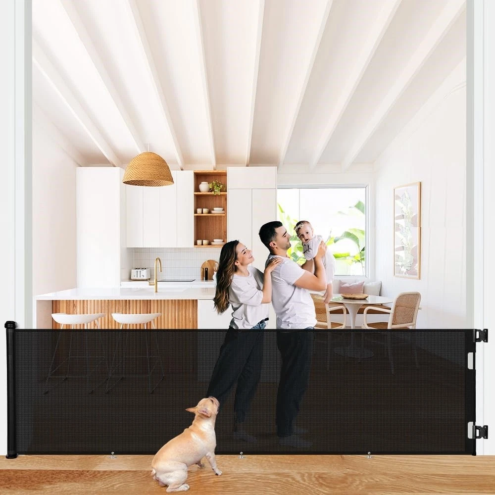 118"x34" Retractable Extra Wide Indoor/Outdoor Mesh Baby/Pet Gate Black