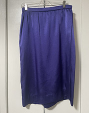 Vintage 80s Portique New York Purple Satin Straight Pencil Midi Skirt Size 14